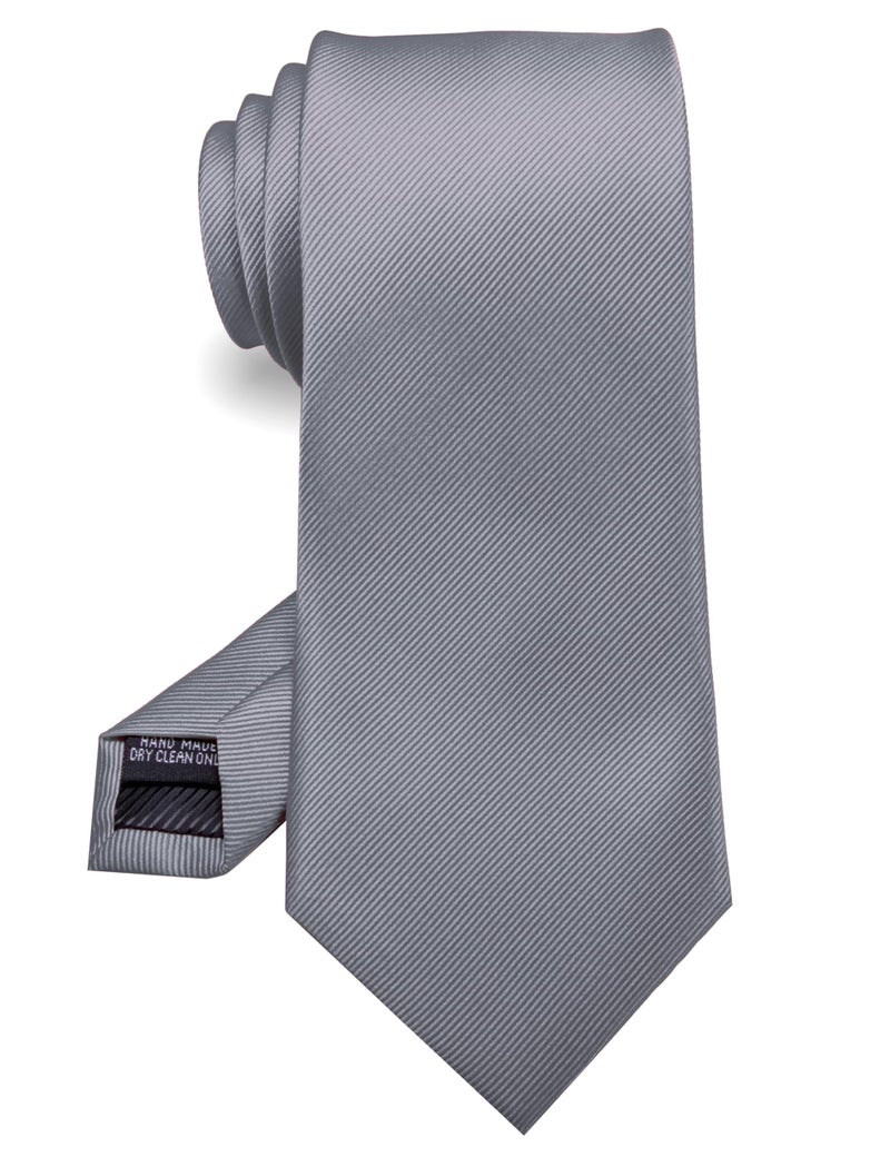 RBOCOTT Silk Grey Tie Business Wedding Formal Necktie for Men (Grey) - Image 1